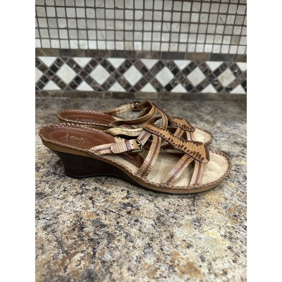 Clarks Artisan Collection Wedge Brown Leather Open Toe Sandals Women's Shoes 8.5 - Picture 4 of 9